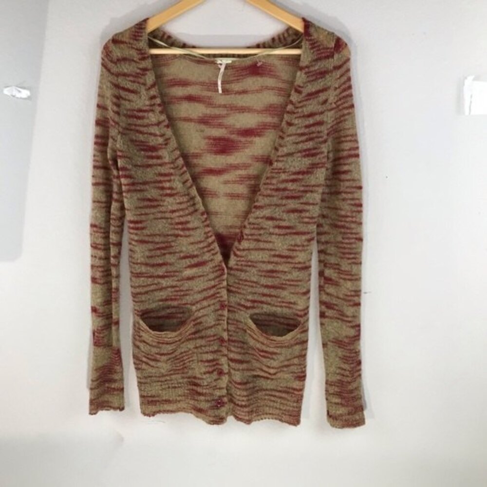 Free People Beach Women's Red Tiger Stripe Cardigan Button Front Small